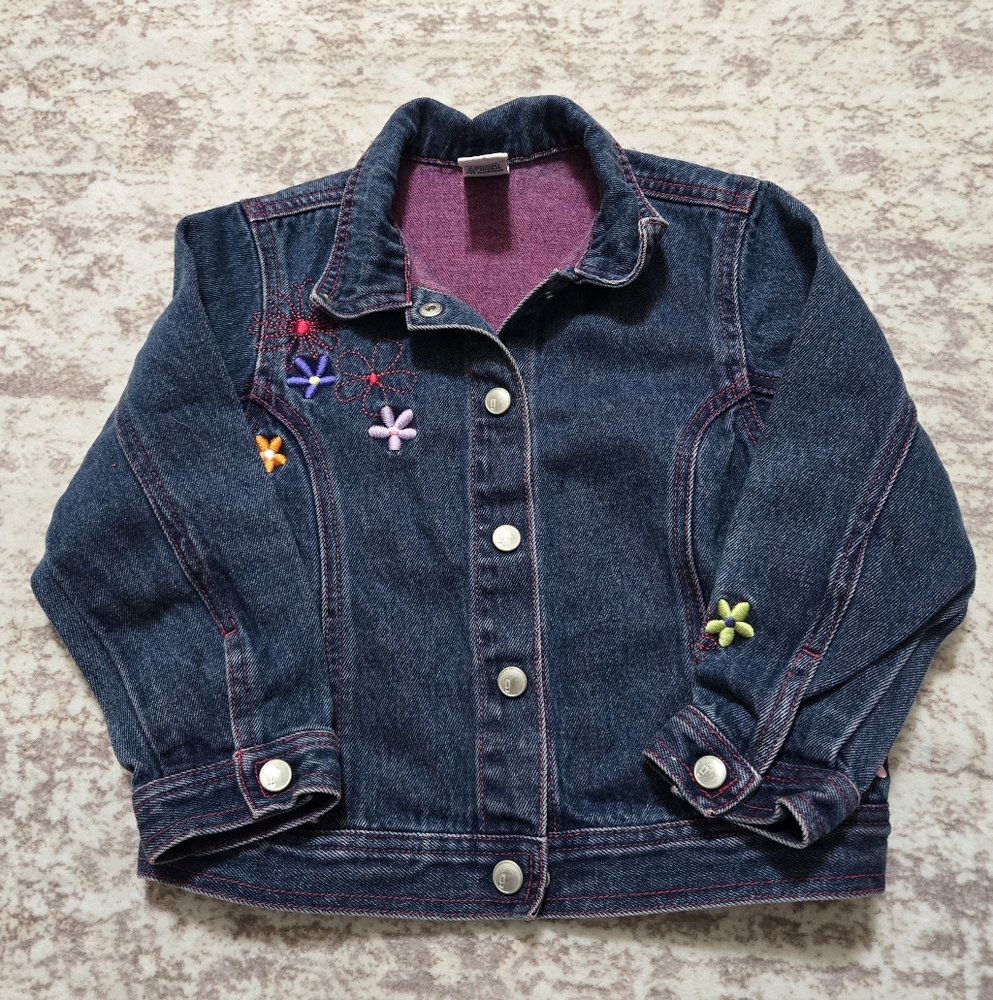 Vintage Gymboree floral flower-embroidered denim jacket, size 4 years, Y2K, 2001